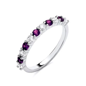 Sterling Silver 925 simulated Amethyst & CZ Half Band Eternity Ring size K to S - Picture 1 of 5