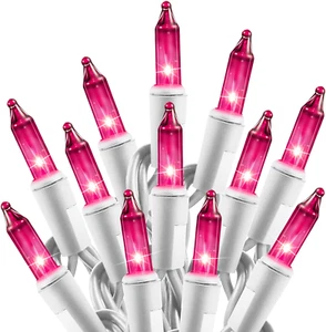 Christmas Pink Mini String Lights - 100 Count 25 Feet Detachable Incandescent Bu - Picture 1 of 12