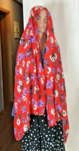 Beautiful Floral Scarf Shawl Red Orange 75" x 27" Gauzy Lightweight - Picture 1 of 3