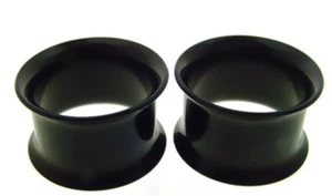 PAIR OF 5/8" 16MM DOUBLE FLARED BLACK STEEL TUNNELS PLUGS body jewelry PLUG - Picture 1 of 1
