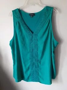 Fortune & Ivy Dark Women's 2X Top Sleeveless Turquoise Green Blue Dual Fabric - Picture 1 of 9