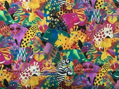 Laurel Burch MYTHICAL JUNGLE Packed Animals Fabric - By The Half Yard  18” X 44” - Image 1 of 2