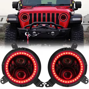 For 2018-2024 Jeep Wrangler JL Gladiator JT Red Halo LED Headlights w/Brackets - Picture 1 of 12