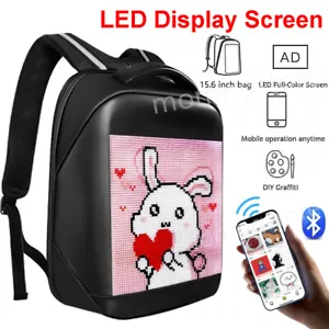Backpack with LED Display DIY Billboard Waterproof Shoulder Fit 15.6 Inch Laptop - Picture 1 of 21