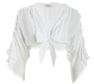 Charo Ruiz Women's Kissa Tie-Accented Cotton Blouse, NWT, Size Large - Picture 1 of 5