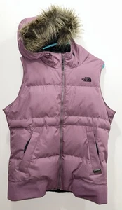 The North Face Vest Women XL Purple 550 Goose Down Quilted Puffer Jacket Fur - Picture 1 of 15