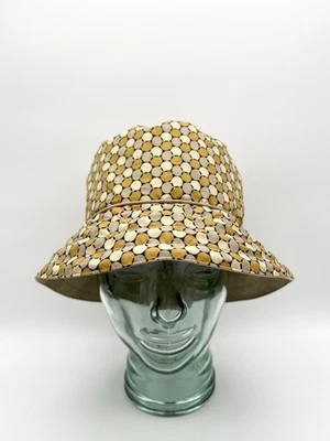 Sombrero Cubo Geométrico Vintage Años 60 Mod Amarillo Tostado Estampado Retro Unisex Verano Foto 1 de 4