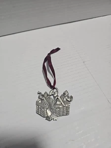 Longaberger Christmas Ornament Holiday Pewter Cheer Basket 2” Vtg 1997 - Picture 1 of 2
