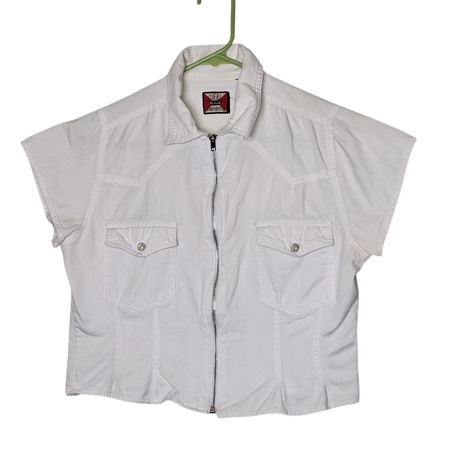 Camisa Blusa Top Mujer Ellemenno Blanca Cremallera Manga Corta Western M Corta Años 90 Foto 1 de 4