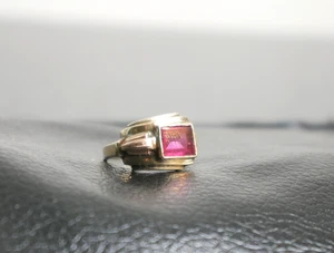 Vintage Retro 10K Gold & Rubellit Unisex Ring Turmalin Ring - Bild 1 von 5