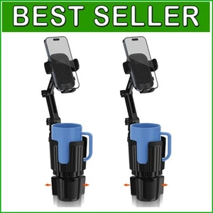 Pack 2 Support Téléphone Réglable 2 en 1 pour Porte Gobelet Voiture - Compatible avec 4-7... - Photo 1 sur 2
