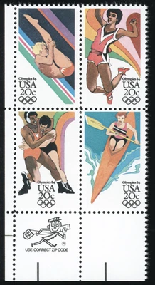 US - 1984 Summer Olympics: Los Angeles - SC#2085a Zip Block of 4 Singles Mint NH - Image 1 of 2