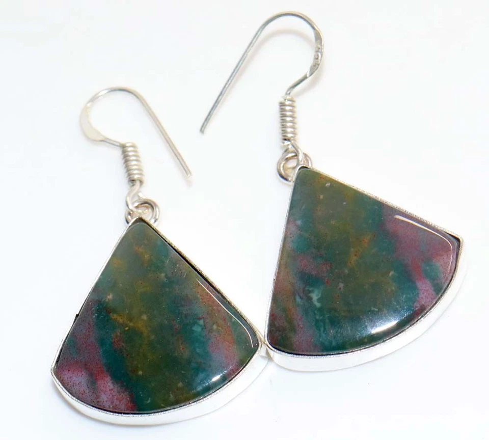 925 镀银大簇血石耳环珠宝首饰尺寸 1.6 GW — 第 1/3 张图片