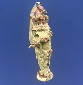 Babbo Natale rosa e bianco glitterato con rose e barba ai piedi - alto 5 1/2" - da appendere - Foto 1 di 20