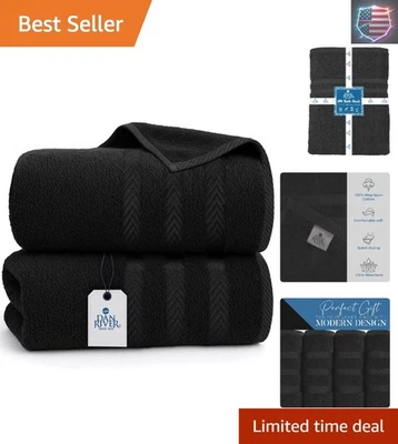 Toalhas de banho extragrandes de algodão preto 35x70 polegadas - Conjunto de 2 de pelúcia e secagem rápida - Imagem 1 de 4