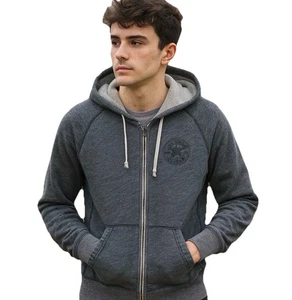 Felpa con cappuccio Converse All Star uomo grigia full zip media logo skatewear - Foto 1 di 12
