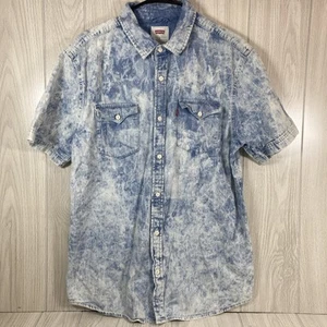 Levis Shirt Mens M Chambray Denim Acid Wash Stone Button Up Western Country 90s - Picture 1 of 11