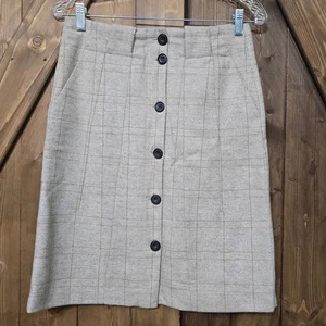 Falda ZARA Básica Mezcla Lana Botón Frontal Beige Cuadros XS 70% Lana Forrada - Imagen 1 de 9