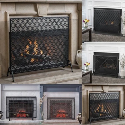 Pantalla de chimenea vintage tradicional de hierro con desplazamiento pantalla de diseño de malla de panel único Foto 1 de 4