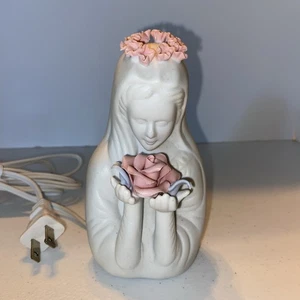 Vintage Madonna Mother Mary, Porcelain With Pink Rose Night Light - Imagen 1 de 6