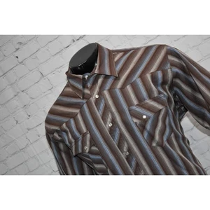 Wrangler Retro Western Shirt Mens Size 2X BIG Pearl Button Snaps Brown Blue - Picture 1 of 6