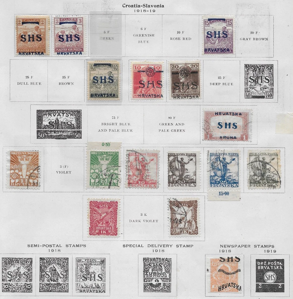 \16 Selos Croácia-Eslavônia c/B-o-B do Álbum Antigo de Qualidade 1918-1919 - Imagem 1 de 1