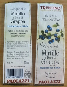 Etichette vino liquore ITALIA PAOLAZZI MIRTILLO A BASE DI GRAPPA wine labels - Foto 1 di 1