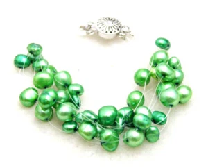 "Brazalete de perlas verde natural barroco de 6-9 mm para mujer 7,5" - Imagen 1 de 4