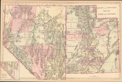 Mapa del municipio y condado de Utah y Nevada de 1884 por Mitchell antiguo ~ 22,5" x 15" Foto 1 de 2