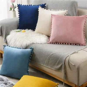 UK 16" 18" 20" 22" 24" 26" Pom Poms Velvet Cushion Cover Pillow Case Home Decor - Picture 1 of 14