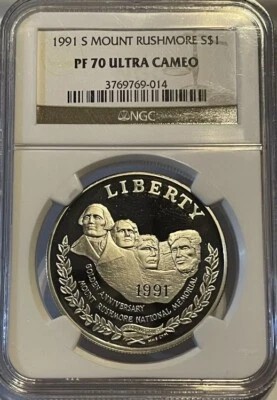 1991-S MOUNT RUSHMORE Silver Dollar NGC PF70💥FLAWLESS QUALITY💥 - Image 1 of 4