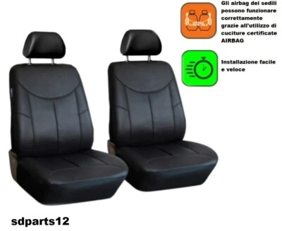 Coprisedili Anteriori 1+1 Nero Ecopelle Impermeabile Per Fiat Peugeot Lancia - Immagine 1 di 4