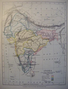 Original 1899 Antique Map India in 1785 at close of Warren Hastings Government - Picture 1 of 3
