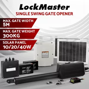 Lockmaster Single Swing Gate Opener Solar Power Automatic Electric 300KG 5M - Picture 1 of 9