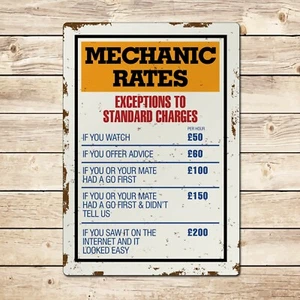 Mechanic Rates Funny Garage Sign, Birthday or Christmas Gift for Mechanic Dad - Picture 1 of 3