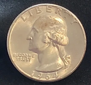 1964-P Washington Quarter 90% Silver "" ERROR "" LEAF Invisible UNC - Picture 1 of 3