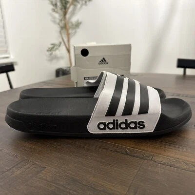 Adidas Adilette Adifoam Slides para hombre talla 13 blanco y negro para mujer talla ~14 W caja usada en excelente estado Foto 1 de 4
