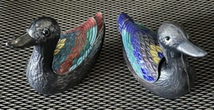 Vintage Paar 0,99 Silber & Cloisonné Ente Gewürzschalen 4,25”x2”x3,75” 10,2oz - Bild 1 von 14
