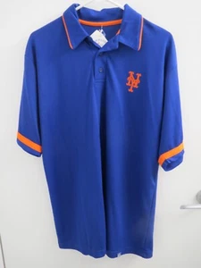 Majestic NY Mets MLB Baseball Golf Shirt Blue with Orange Trim Logo, Large, NWT - Picture 1 of 4