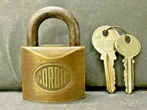 OLD VINTAGE RARE HANDMADE UNIQUE BRASS CORBIN PADLOCK WITH 2 KEYS, USA - Picture 1 of 12