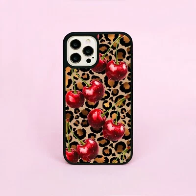 Cherry Cherries Cream Leopard Animal Print Phone Case/Cover For iPhone - Image 1 of 4