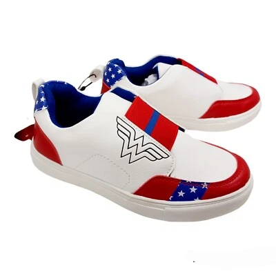 DC Comics Wonder Woman Girls Slip On Sneakers-2-Patriotic-Red-White-Blue-July 4 - Image 1 of 4