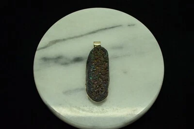 925 Sterling Silver oval druzy quartz pendant charm - Image 1 of 3