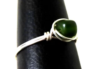 GREEN Amber Stone Copper Ring with Silver Plating - Picture 1 of 11