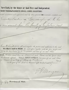 Edwin D Morgan Civil War General NY Governor Autograph Signature Commission 1861 - Picture 1 of 10