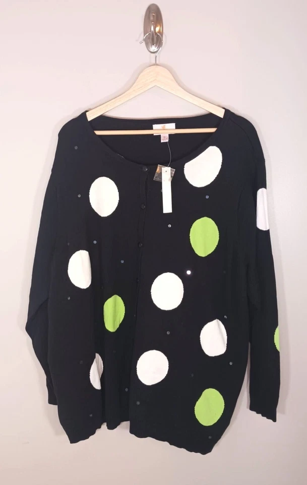 Quacker Factory Polka Dot Sequin 3/4 Length Sleeve Button Cardigan Size 3X NWT - Image 1 of 4