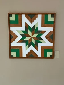 Holz Scheune Quilt Handarbeit Sternenmuster Holzblockmuster 24" x 24" - Bild 1 von 7