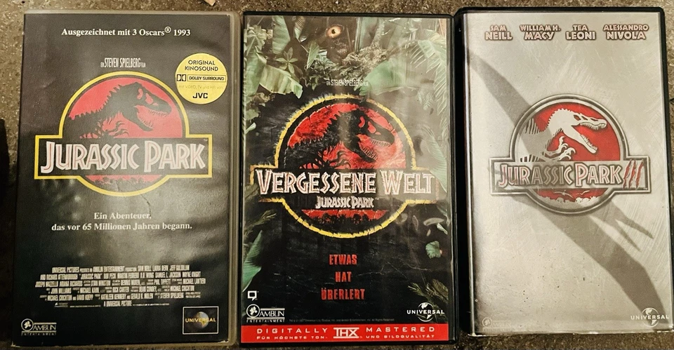 JURASSIC PARK 1-3 Trilogie Filme VHS Video Kassette Konvolut Set Sammlung Rare - Bild 1 von 1
