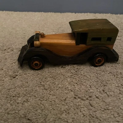 Vintage Wooden Handcrafted Classic Car Model Handmade 8”long - Image 1 of 3