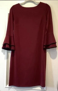 Charter Club Dress Size XS Maroon Red 3/4 Bell Sleeves Classic Office Work - Picture 1 of 11